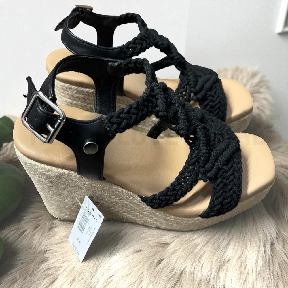 Torrid Black Braided Wedge Sandals Size 6.5 Wide New With Tags